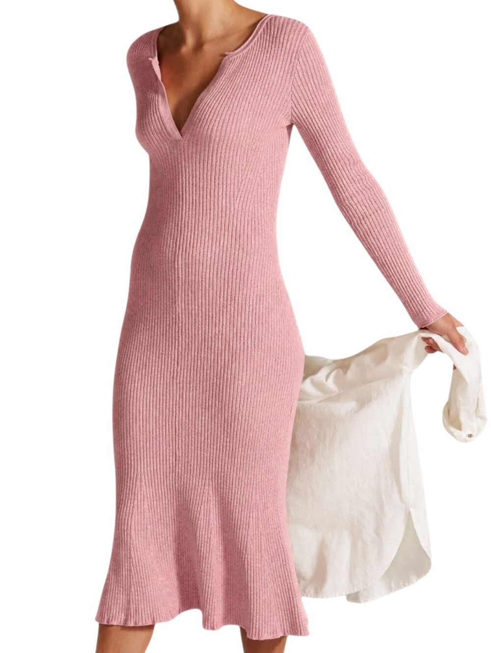 Daily Practice Alla Midi Dress Women Medium Pink Cotton Ribbed Knit